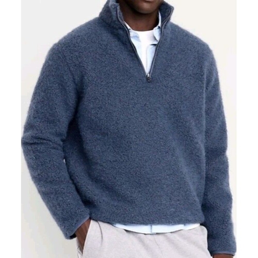 NWT Men's Old Navy Loose Bouclè Sherpa Quarter Zip Pullover Size L Blue